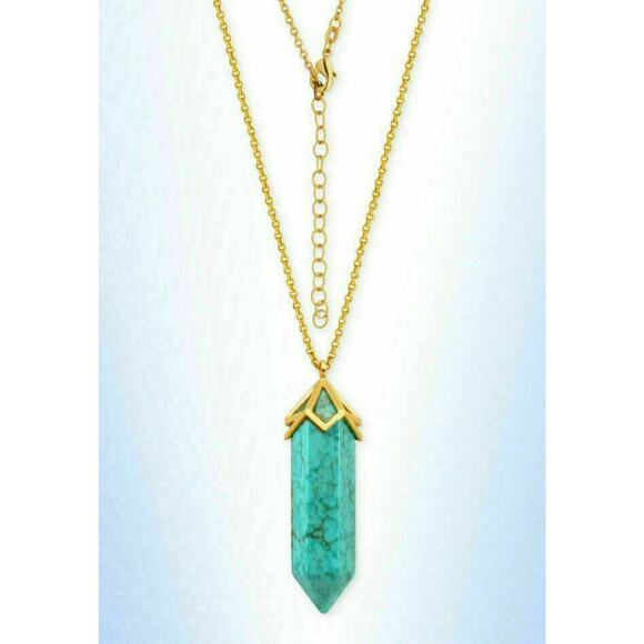 MACY'S Genuine Aqua Howlite Pendant Necklace w/ Gold Hardware/Chain NWT $80! - Picture 1 of 5